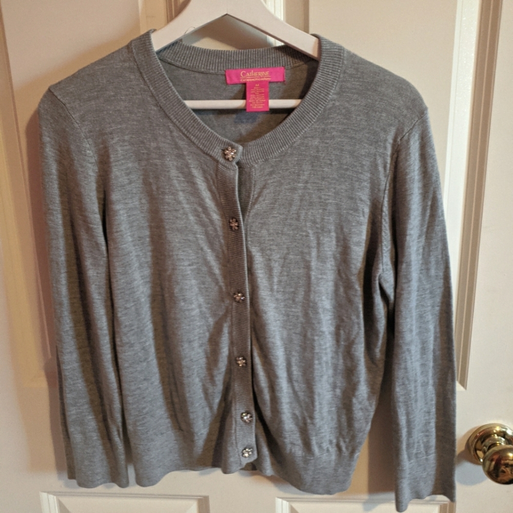 Catherine Malandrino Gray Cardigan Sparkle Buttons